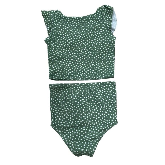 Honey Mark Girls Green Floral Two Piece Swimsuit Ruffle Sleeve Bikini 3T 4T - Picture 6 of 6
